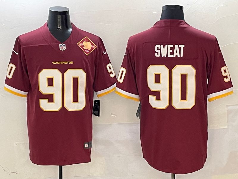 Men Washington Commanders #90 Sweat Red Second generation 2025 Nike Limited NFL Jersey style 3